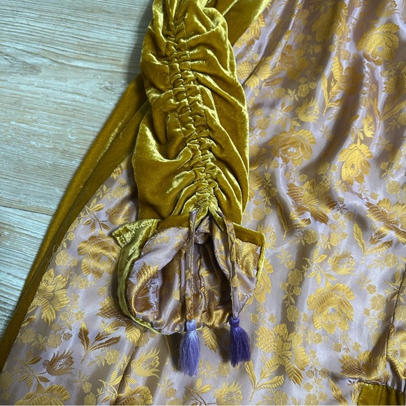 Free People Dhalia Long Gold Velvet Duster Purple Tassels XS - Picture 9 of 16